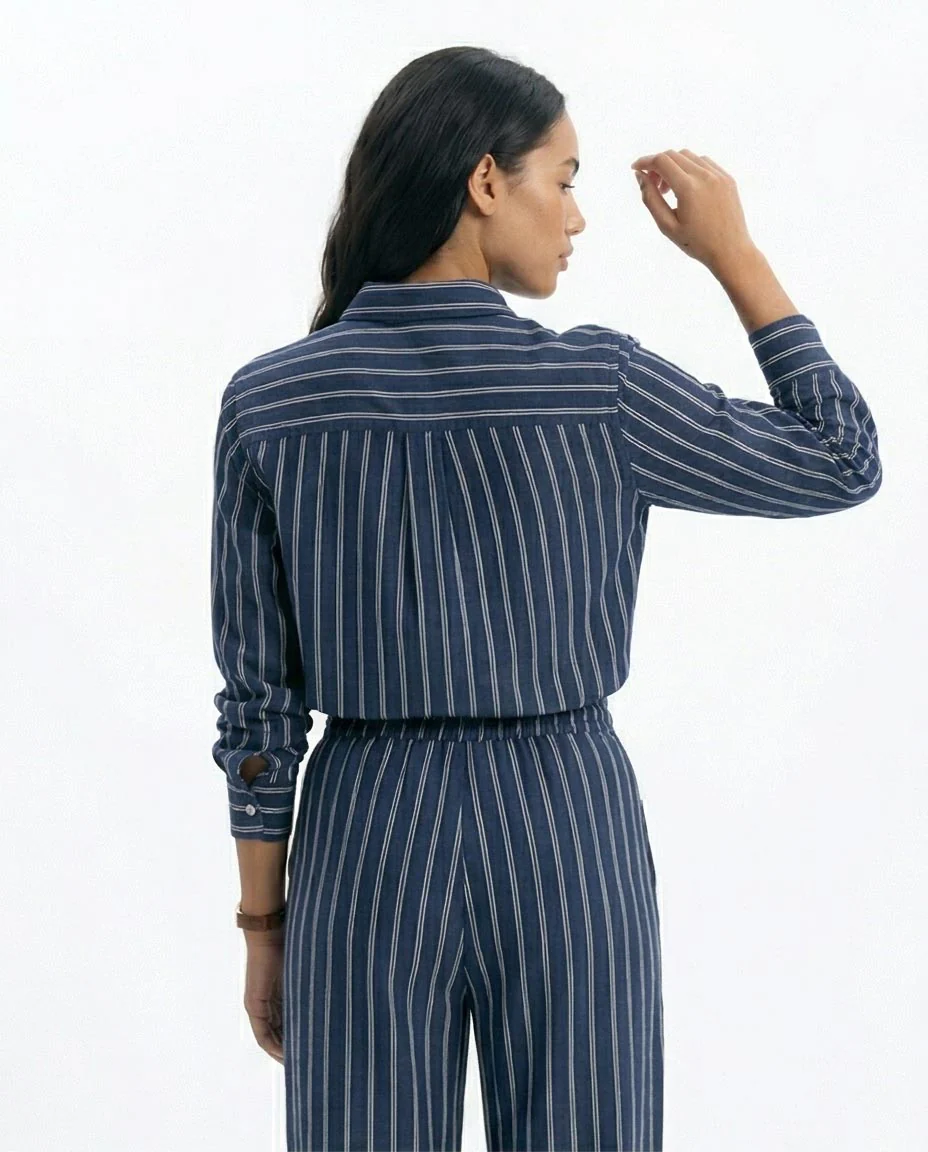Ravin Striped Relaxed-Fit Linen-Blend Shirt – Navy & White - R217036 - Image 2
