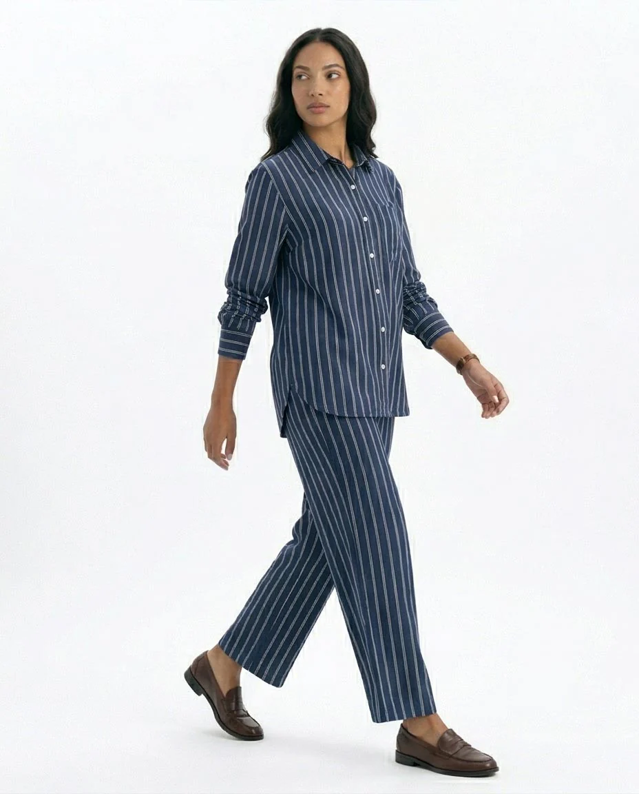Ravin Striped Relaxed-Fit Linen-Blend Shirt – Navy & White - R217036 - Image 3
