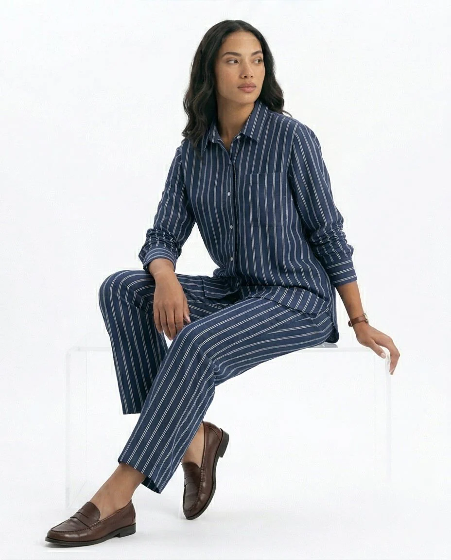 Ravin Striped Relaxed-Fit Linen-Blend Shirt – Navy & White - R217036 - Image 4