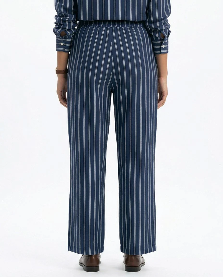Ravin Striped Wide-Leg Linen-Blend Trousers – Navy & White - R217033 - Image 2