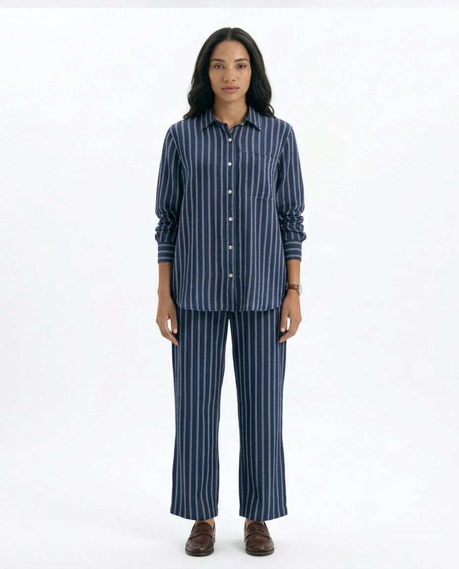 Ravin Striped Wide-Leg Linen-Blend Trousers – Navy & White - R217033 - Image 3