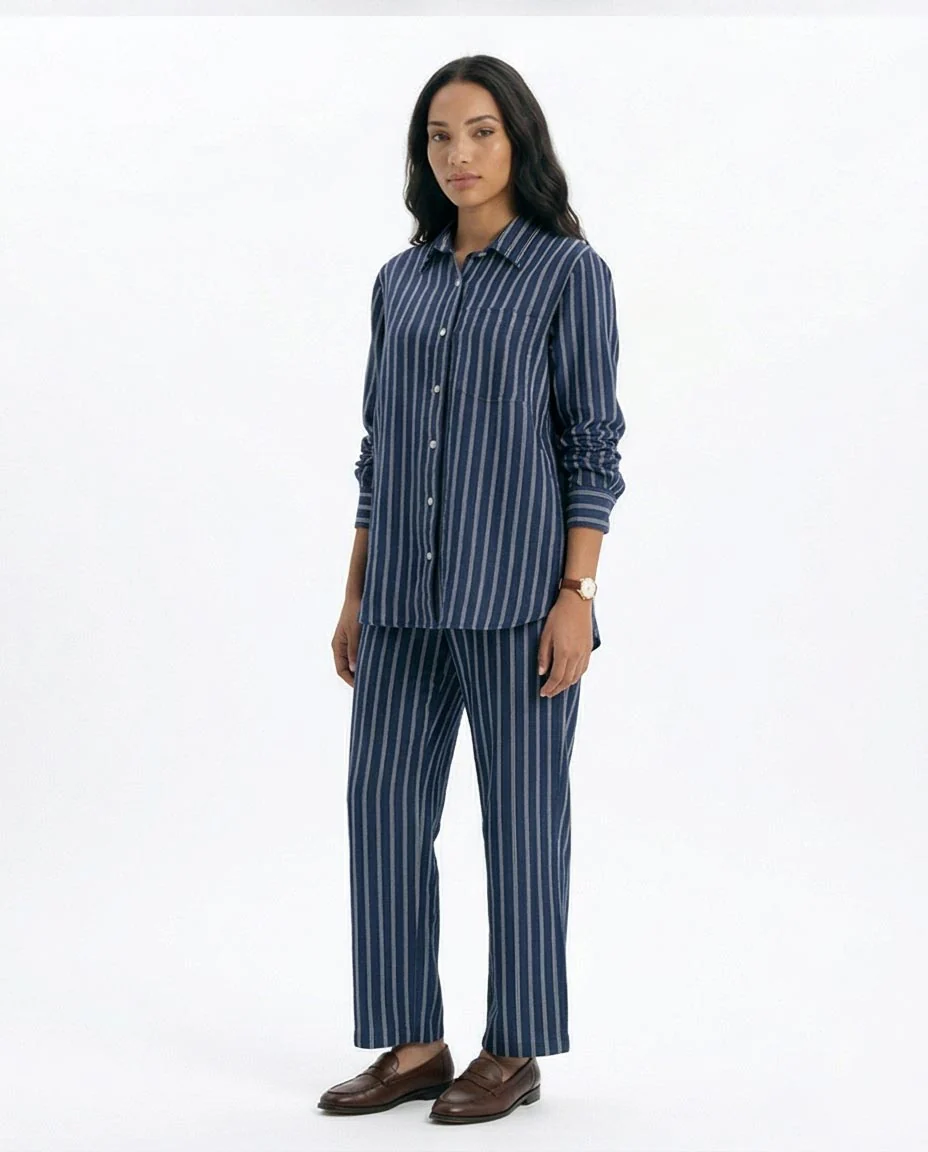 Ravin Striped Wide-Leg Linen-Blend Trousers – Navy & White - R217033 - Image 4