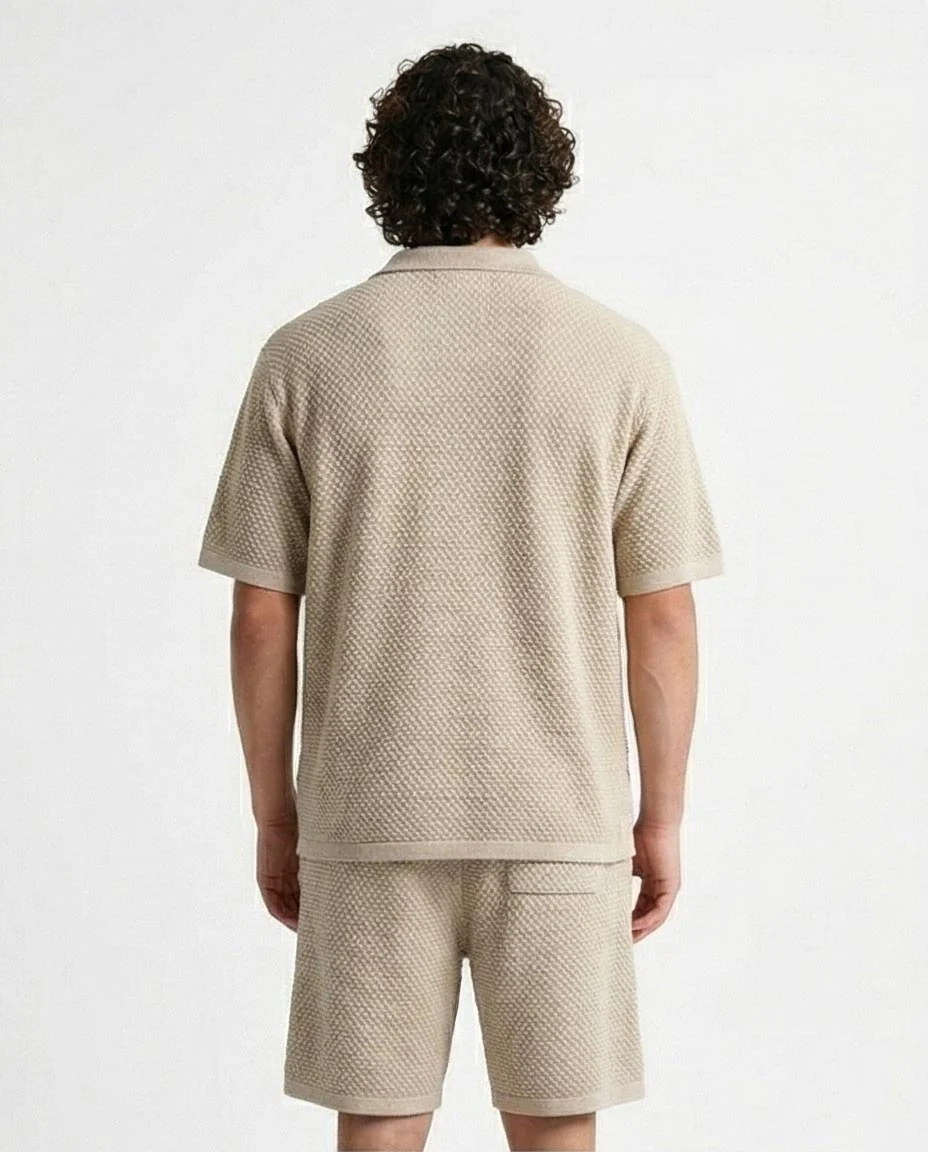 Oatmeal Textured Knit Camp Collar Shirt – Old Money Collection - R217142 - Image 2