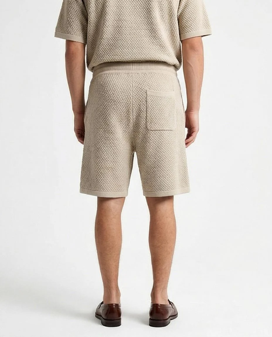 Ravin Oatmeal Textured Knit Shorts – Old Money Collection - R217138 - Image 2