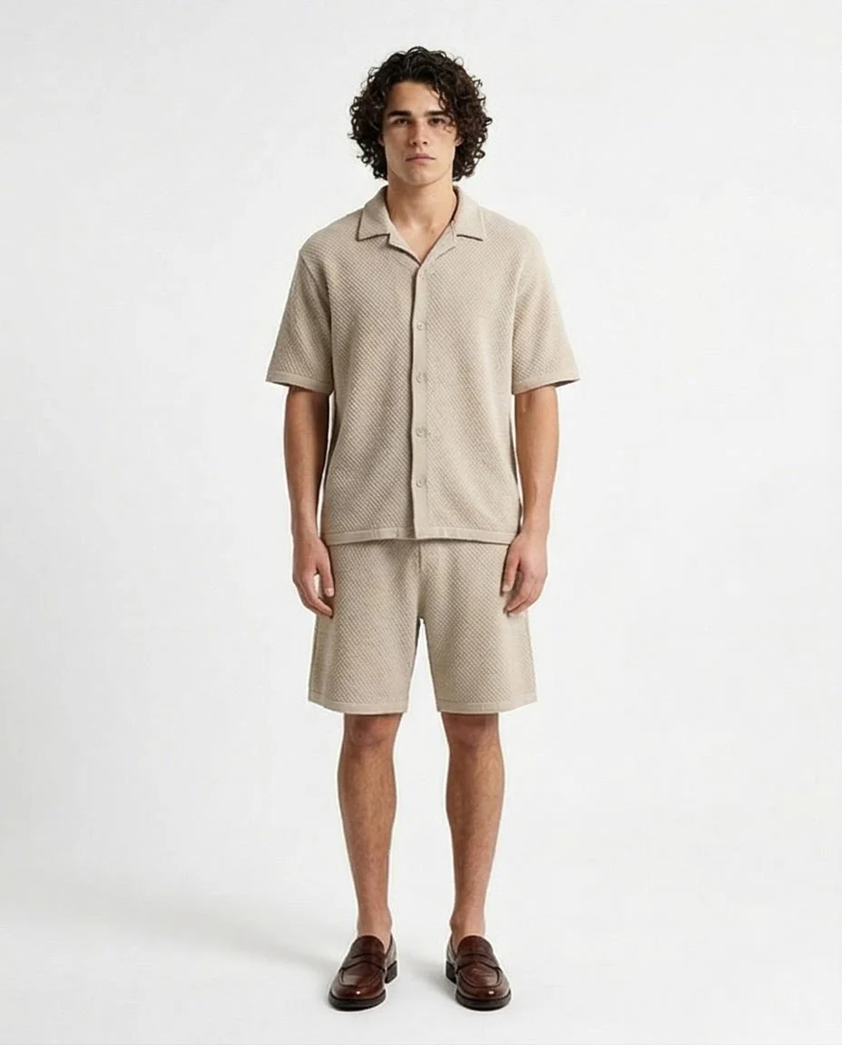 Ravin Oatmeal Textured Knit Shorts – Old Money Collection - R217138 - Image 3
