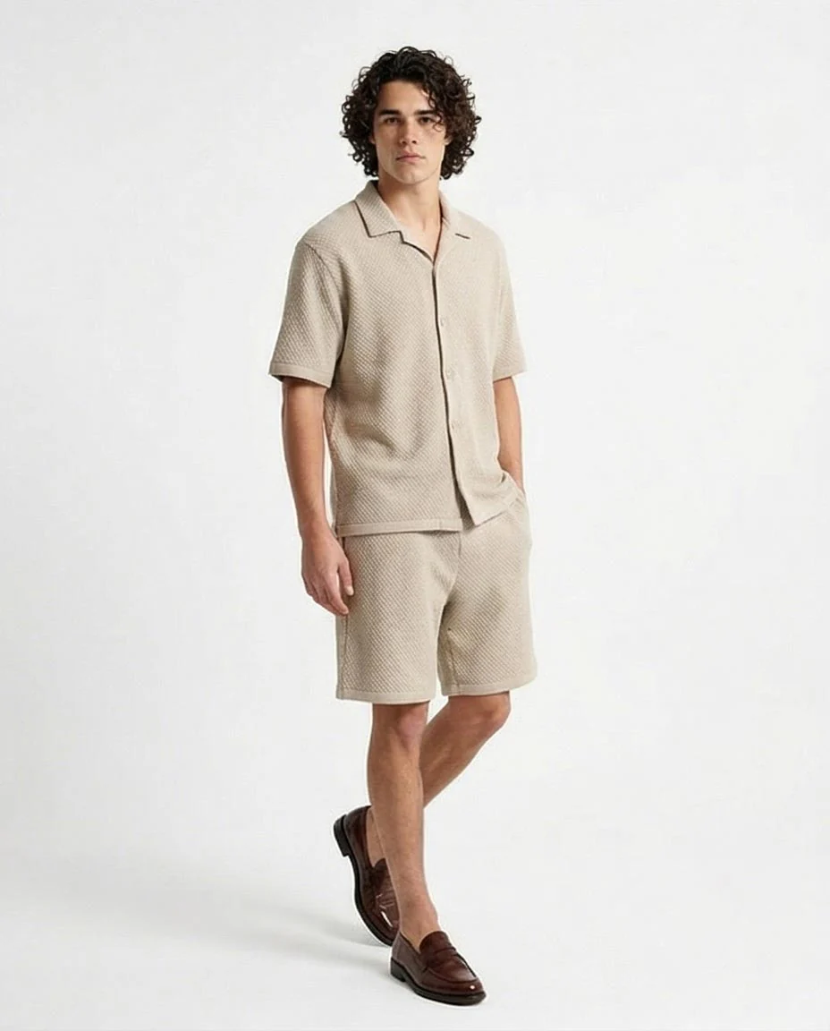 Ravin Oatmeal Textured Knit Shorts – Old Money Collection - R217138 - Image 4