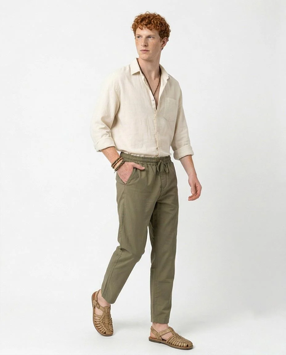Ravin Olive Relaxed-Fit Drawstring Trousers in Cotton-Blend - O202901 - Image 4
