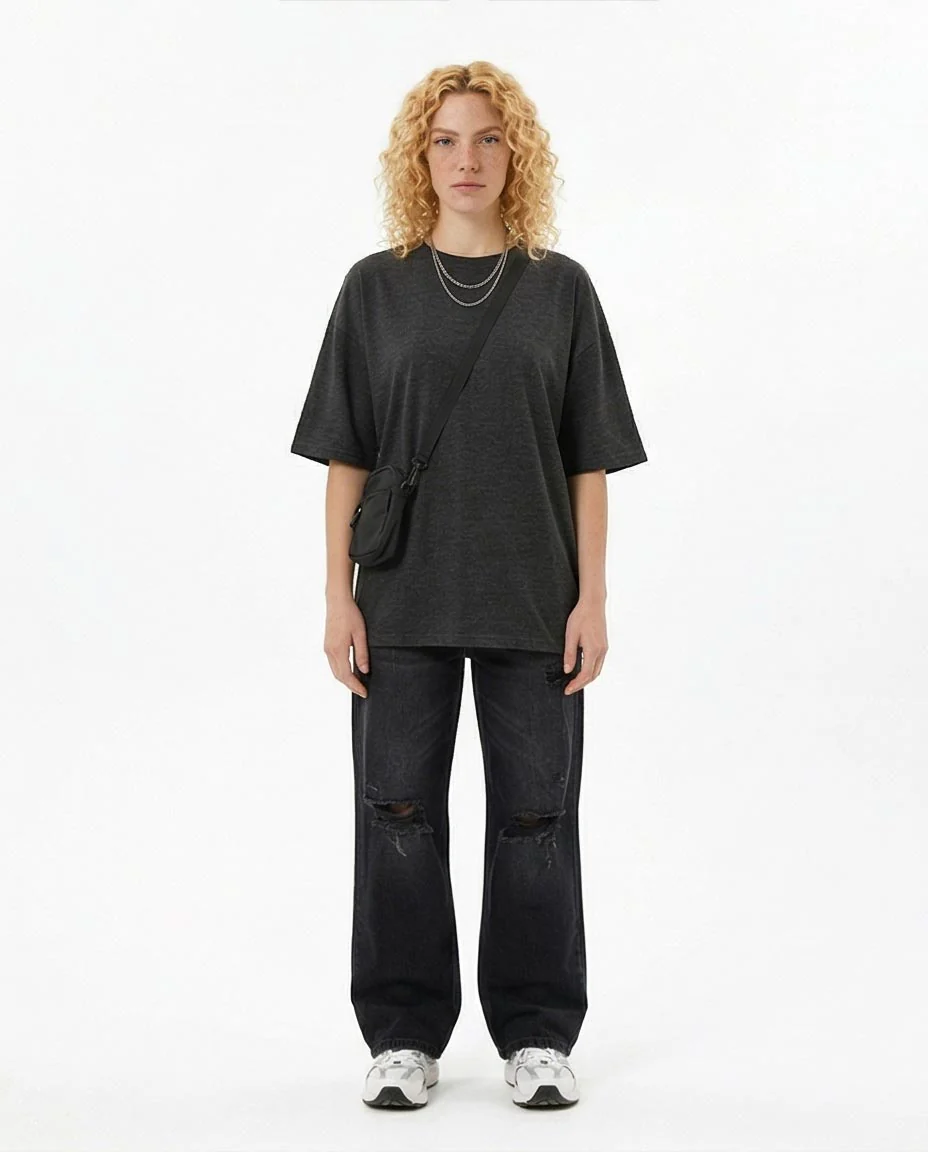 Ravin Oversized Charcoal Heather Drop-Shoulder T-Shirt - R206763 - Image 3