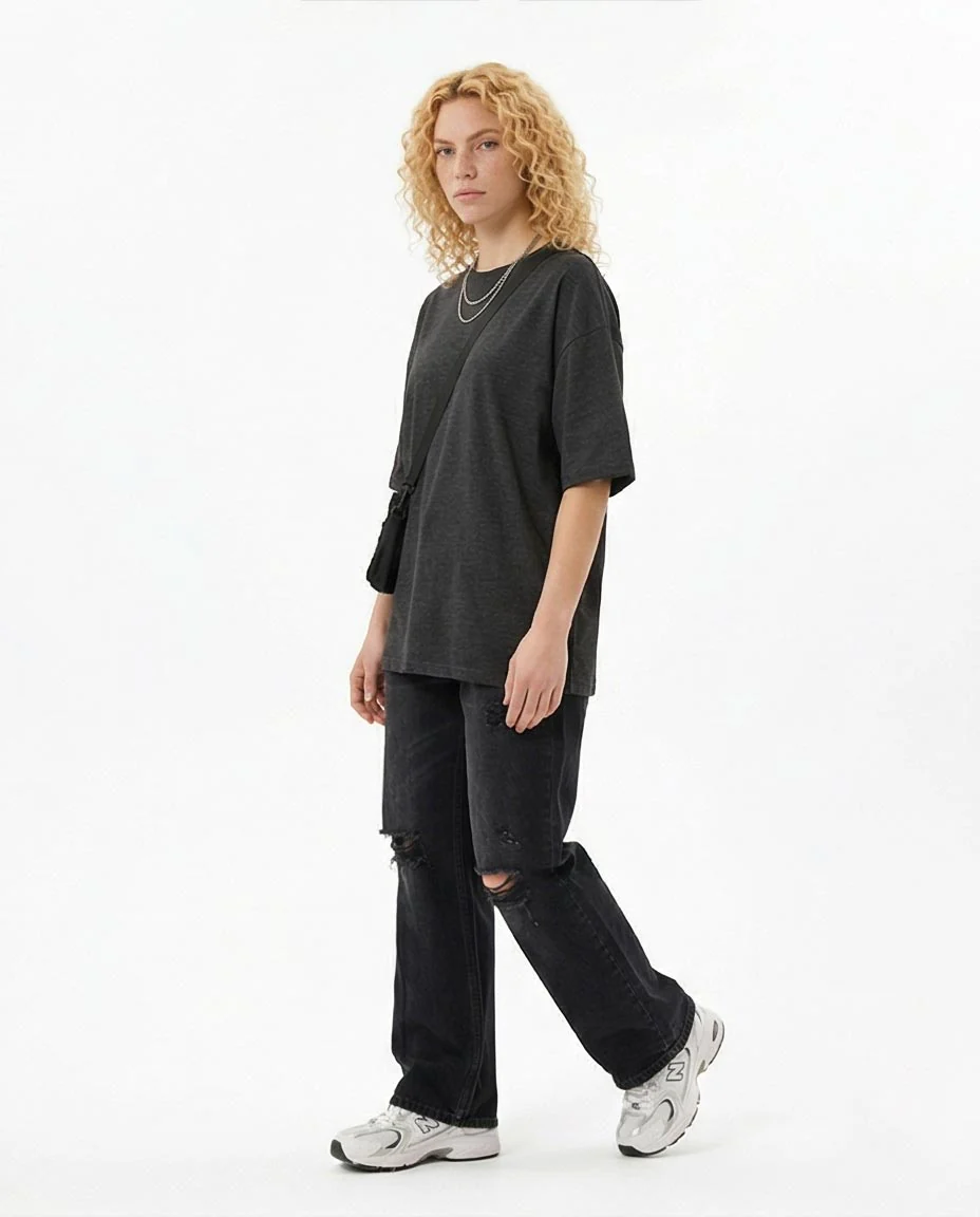 Ravin Oversized Charcoal Heather Drop-Shoulder T-Shirt - R206763 - Image 4