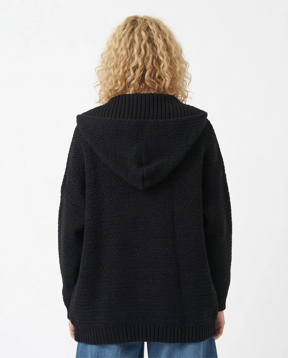 Ravin Oversized Hooded Chunky Knit Cardigan - Black - R212642 - Image 2