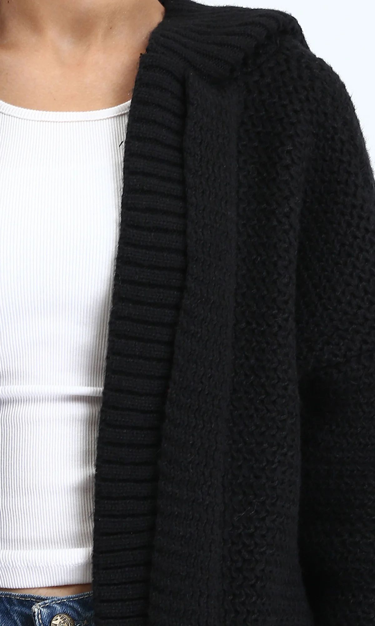 Ravin Oversized Hooded Chunky Knit Cardigan - Black - R212642 - Image 3