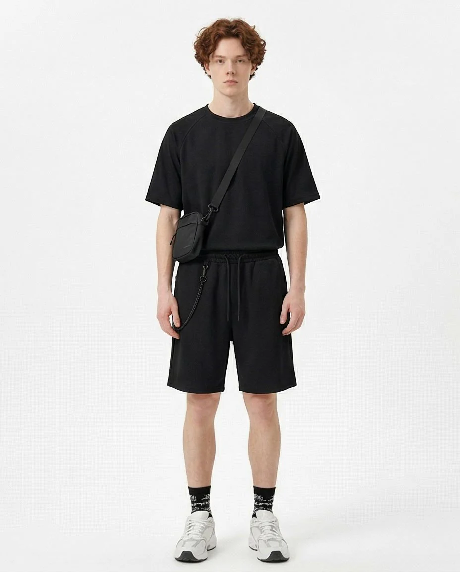 Ravin Men's Herringbone Textured Athletic Shorts – Black - R216808 - Image 3