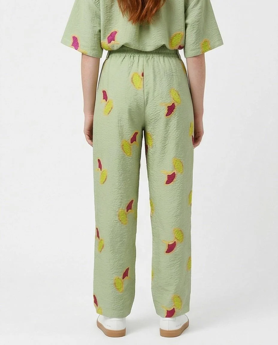 Ravin Embroidered Ginkgo Leaf Linen Pants – Sage Green - R216944 - Image 2