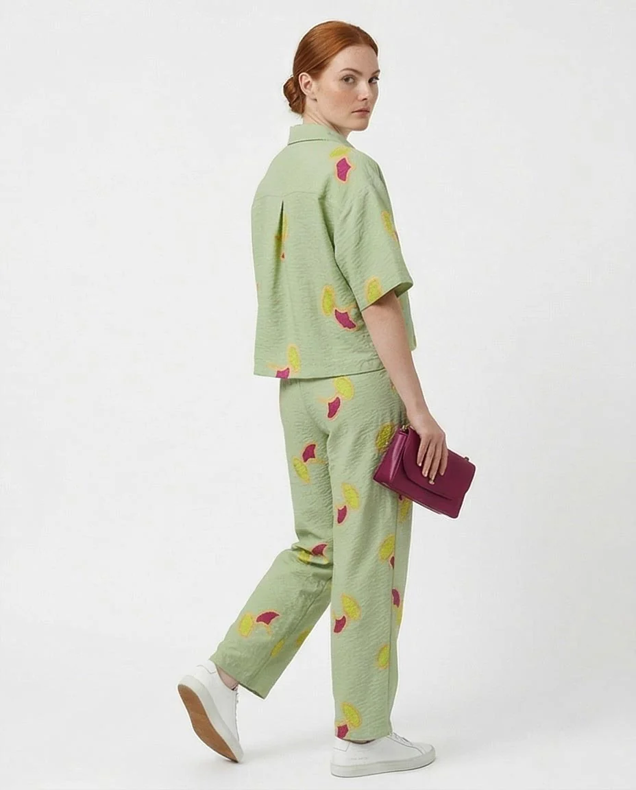 Ravin Embroidered Ginkgo Leaf Linen Pants – Sage Green - R216944 - Image 4
