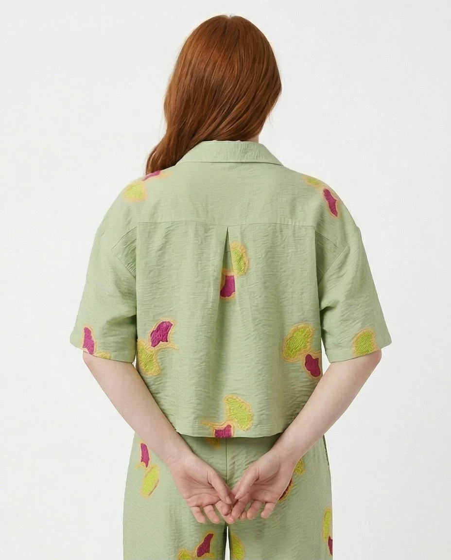 Ravin Embroidered Ginkgo Leaf Linen Shirt – Sage Green - R216948 - Image 2
