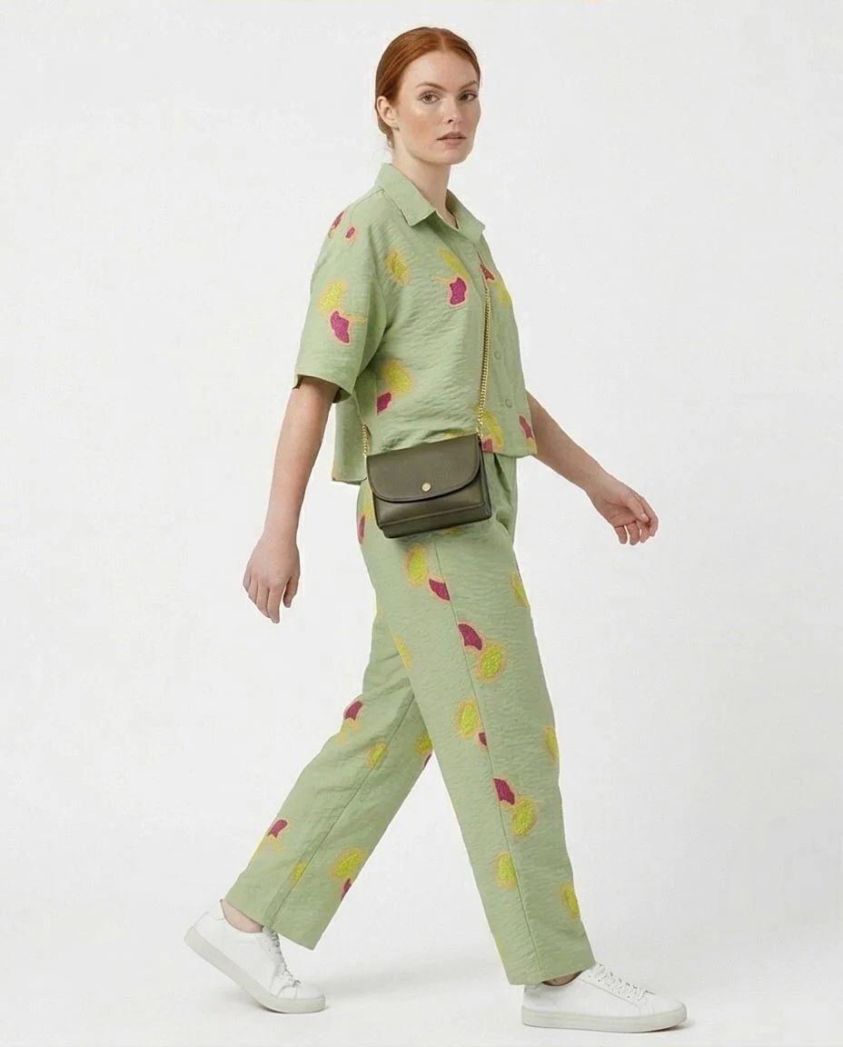 Ravin Embroidered Ginkgo Leaf Linen Shirt – Sage Green - R216948 - Image 3