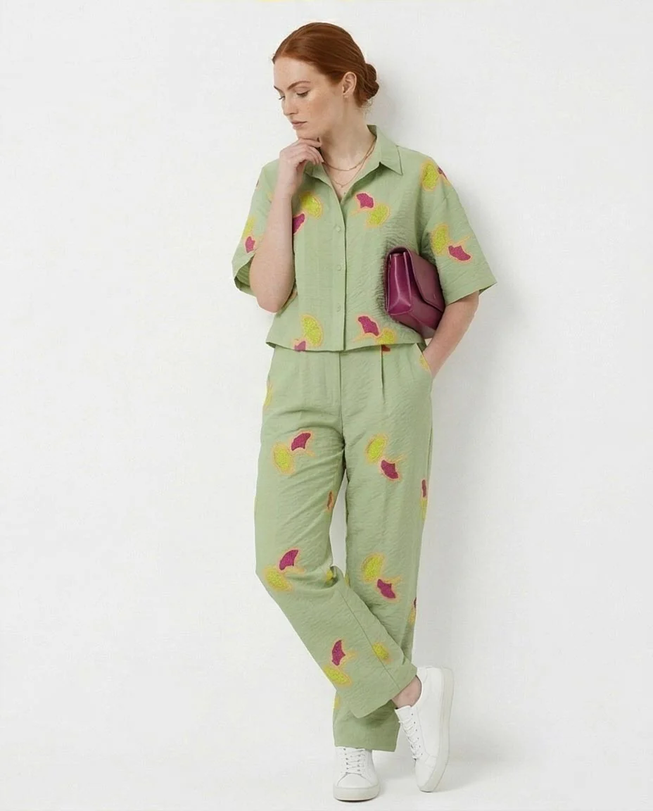 Ravin Embroidered Ginkgo Leaf Linen Shirt – Sage Green - R216948 - Image 4