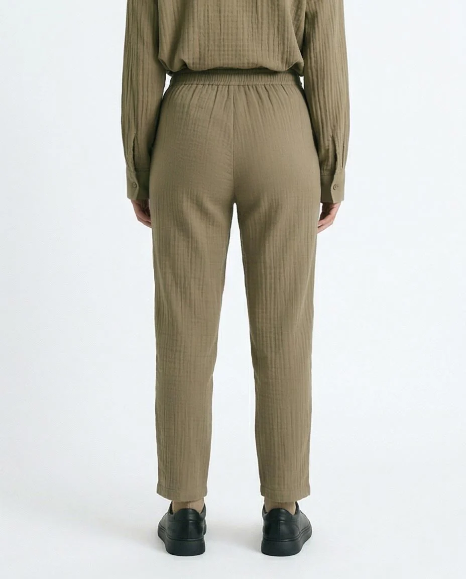 Ravin Elastic Waist Crinkle Plissé Straight-Leg Pants – Olive - R217294 - Image 2