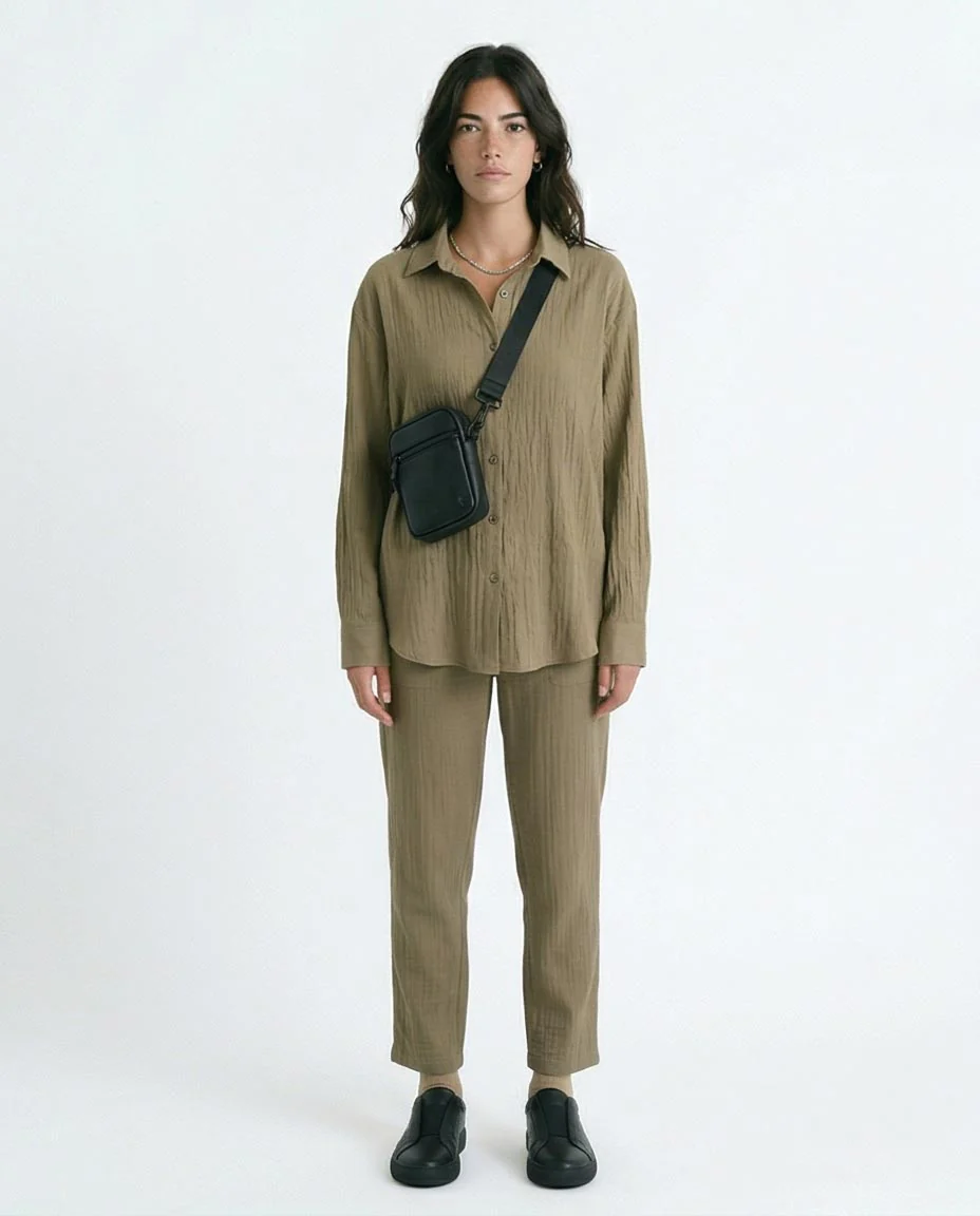Ravin Elastic Waist Crinkle Plissé Straight-Leg Pants – Olive - R217294 - Image 3