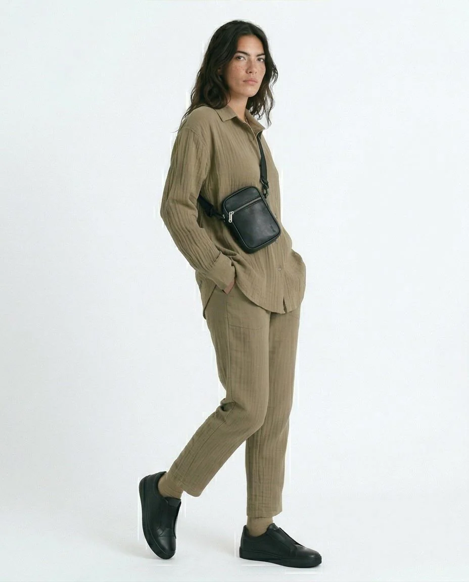 Ravin R217306 Relaxed Fit Crinkle Plissé Button-Down Shirt – Olive - R217306 - Image 3