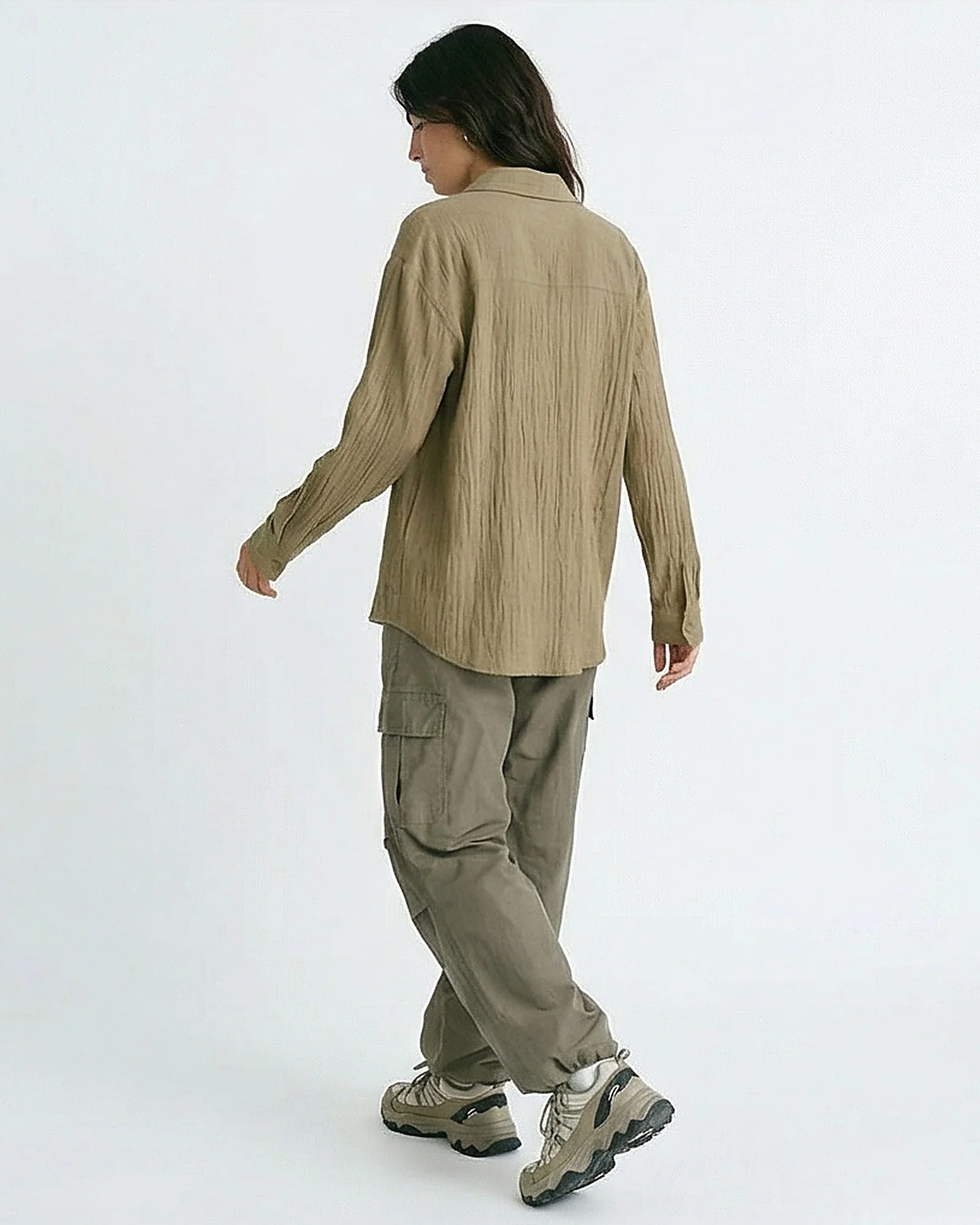 Ravin R217306 Relaxed Fit Crinkle Plissé Button-Down Shirt – Olive - R217306 - Image 5