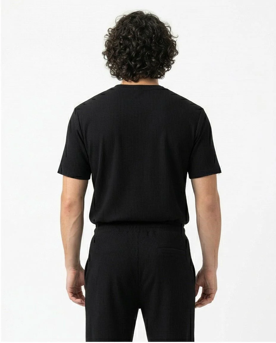 Ravin Ribbed Knit Crew Neck Tee – Stealth Black - R217422 - Image 2