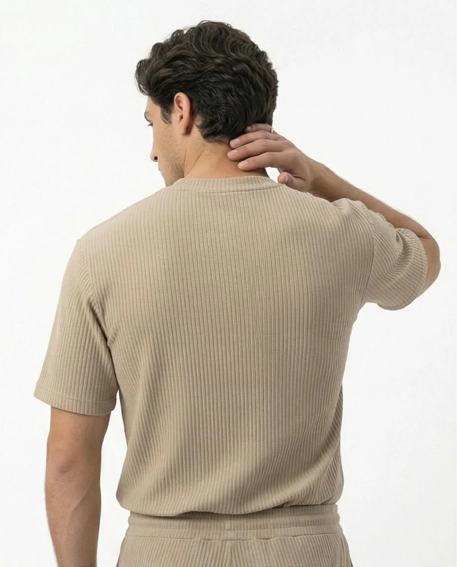 Ravin Ribbed Knit Crew Neck Tee – Sand - R217423 - Image 2