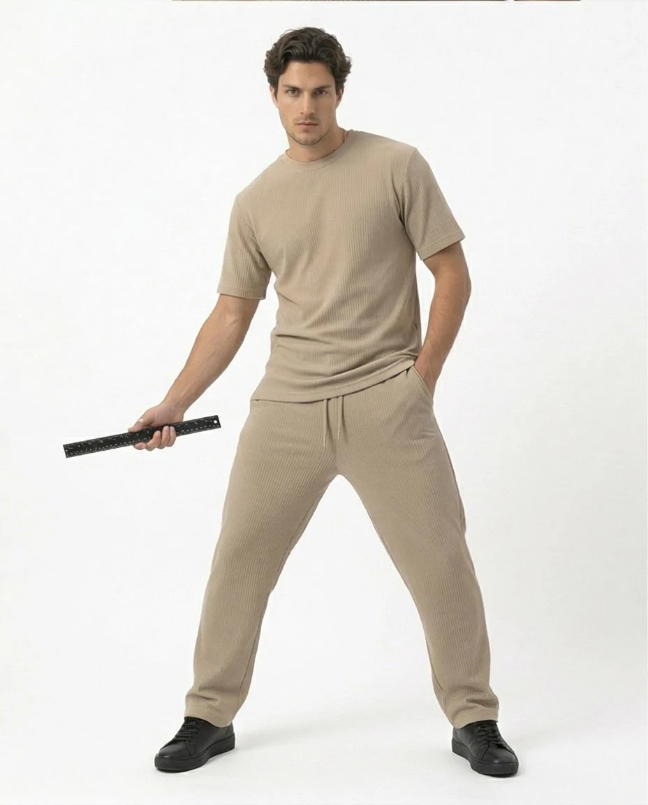 Ravin Ribbed Knit Crew Neck Tee – Sand - R217423 - Image 3
