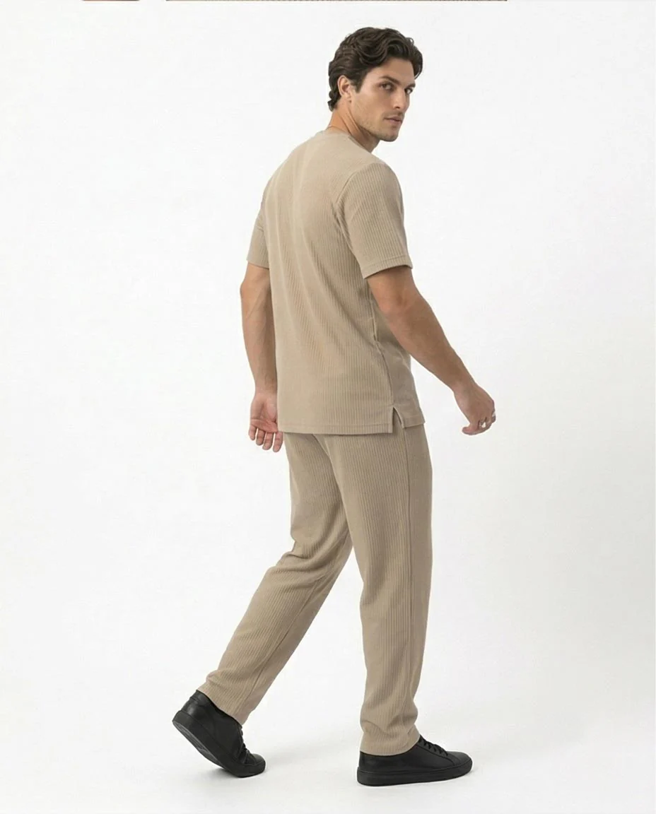 Ravin Ribbed Knit Crew Neck Tee – Sand - R217423 - Image 4