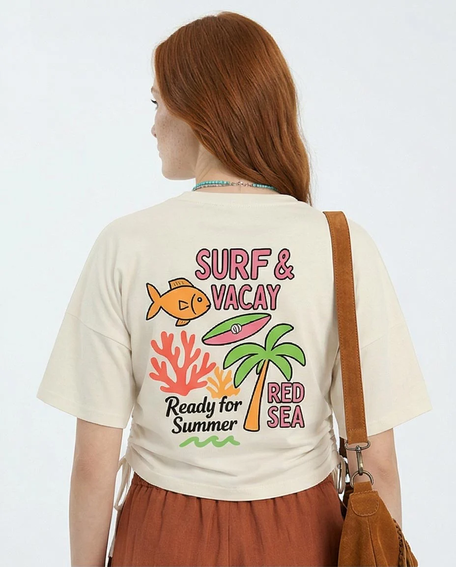 Ravin "Red Sea" Cinched-Waist Oversized Graphic T-Shirt – Cream - R216169 - Image 2