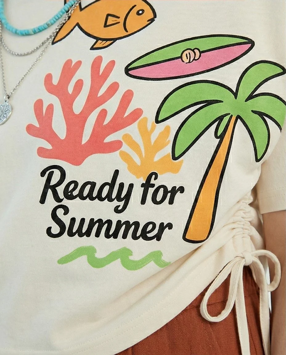 Ravin "Red Sea" Cinched-Waist Oversized Graphic T-Shirt – Cream - R216169 - Image 3