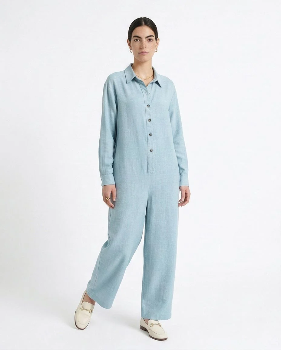 Ravin Relaxed-Fit Linen-Blend Button-Down Jumpsuit - R209473 - Image 4