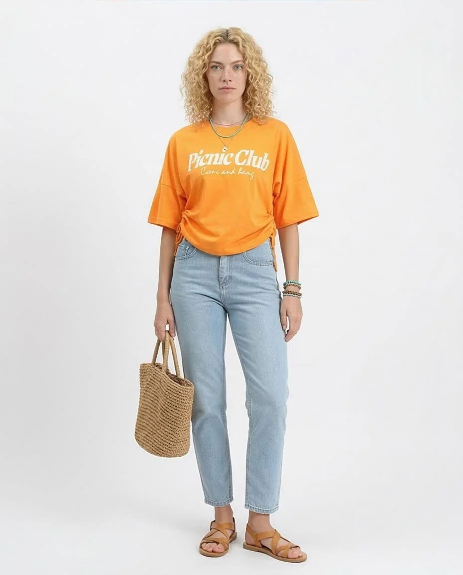 - Ravin Side-Cinch "Picnic Club" Tee in Sun-Kissed Orange - R209232 - Image 3