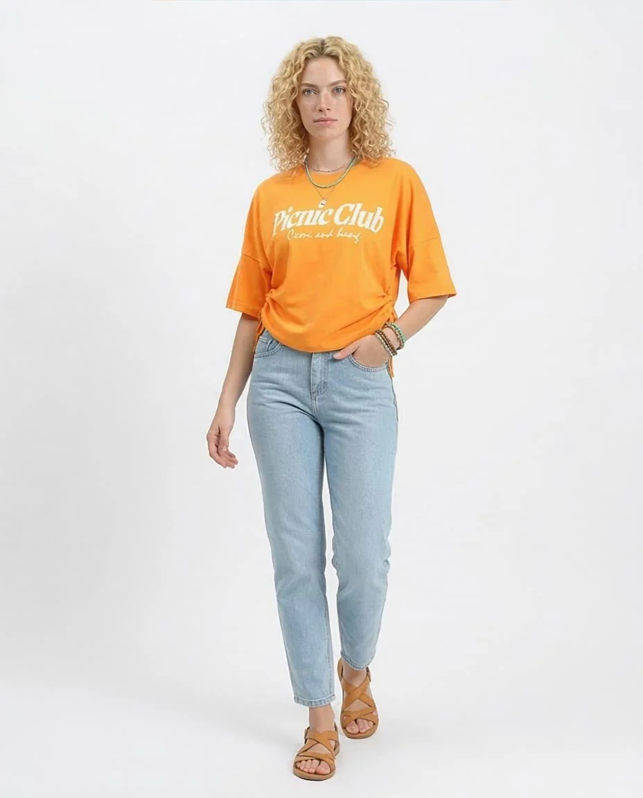 - Ravin Side-Cinch "Picnic Club" Tee in Sun-Kissed Orange - R209232 - Image 5