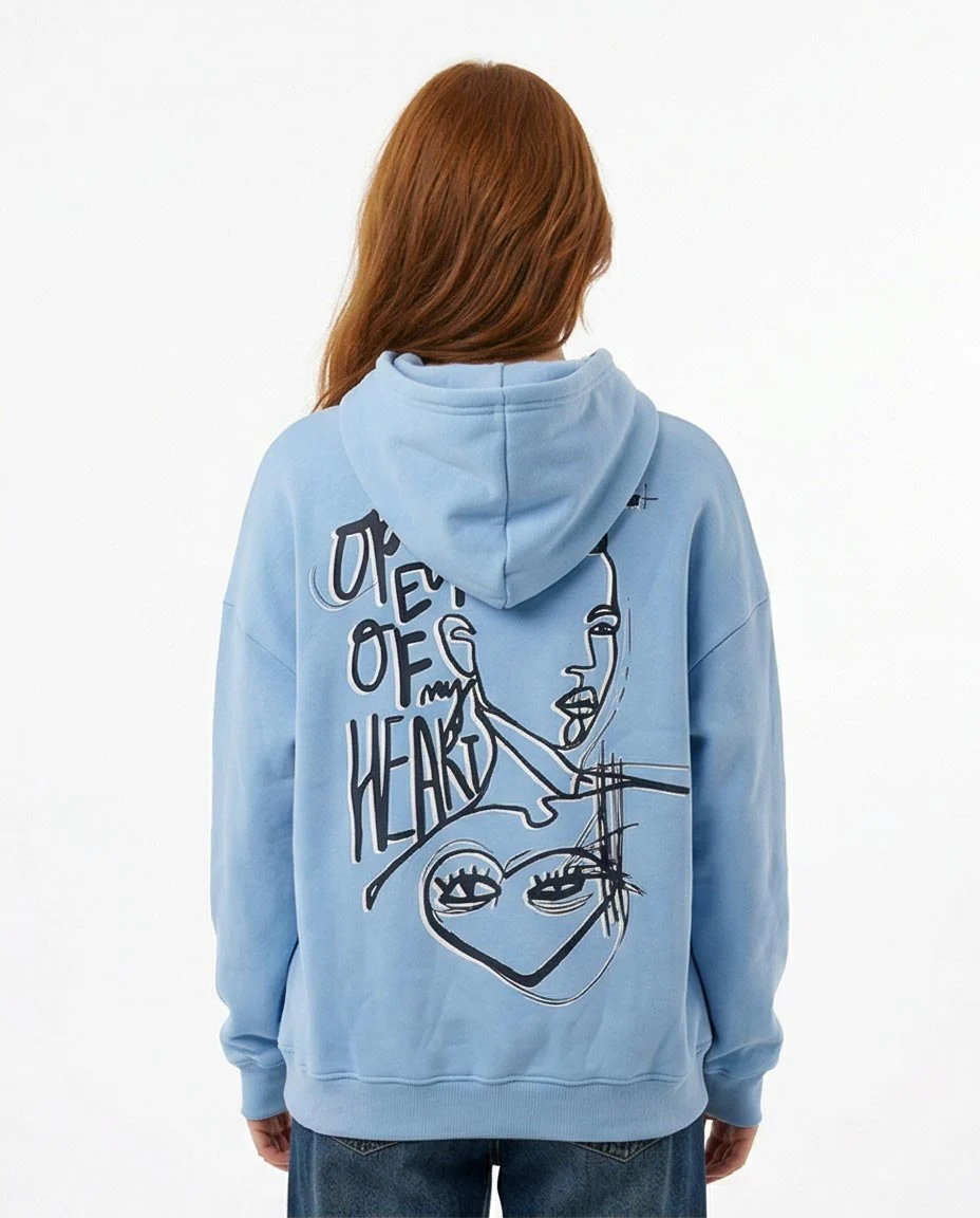 Ravin Artistic Line-Art Graphic Hoodie in Sky Blue - R206854 - Image 2