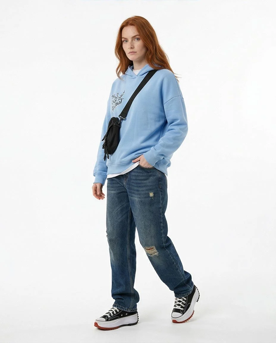 Ravin Artistic Line-Art Graphic Hoodie in Sky Blue - R206854 - Image 4