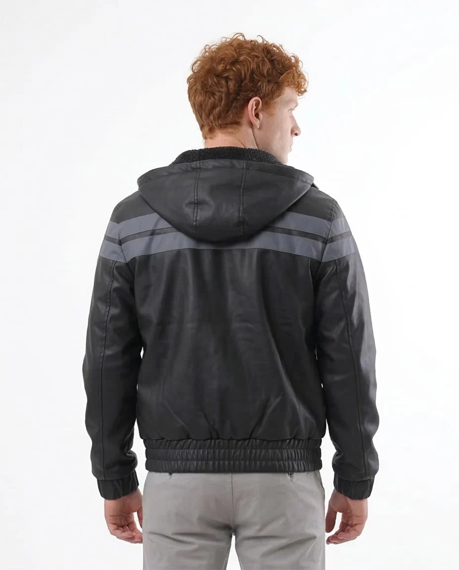 Ravin Striped Faux-Leather Hooded Bomber Jacket - O173264 - Image 2