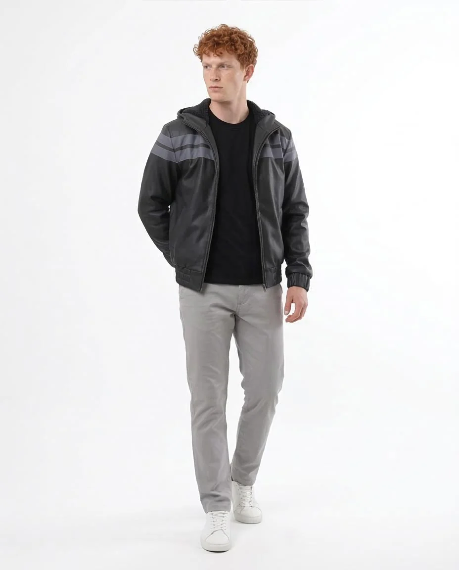 Ravin Striped Faux-Leather Hooded Bomber Jacket - O173264 - Image 3