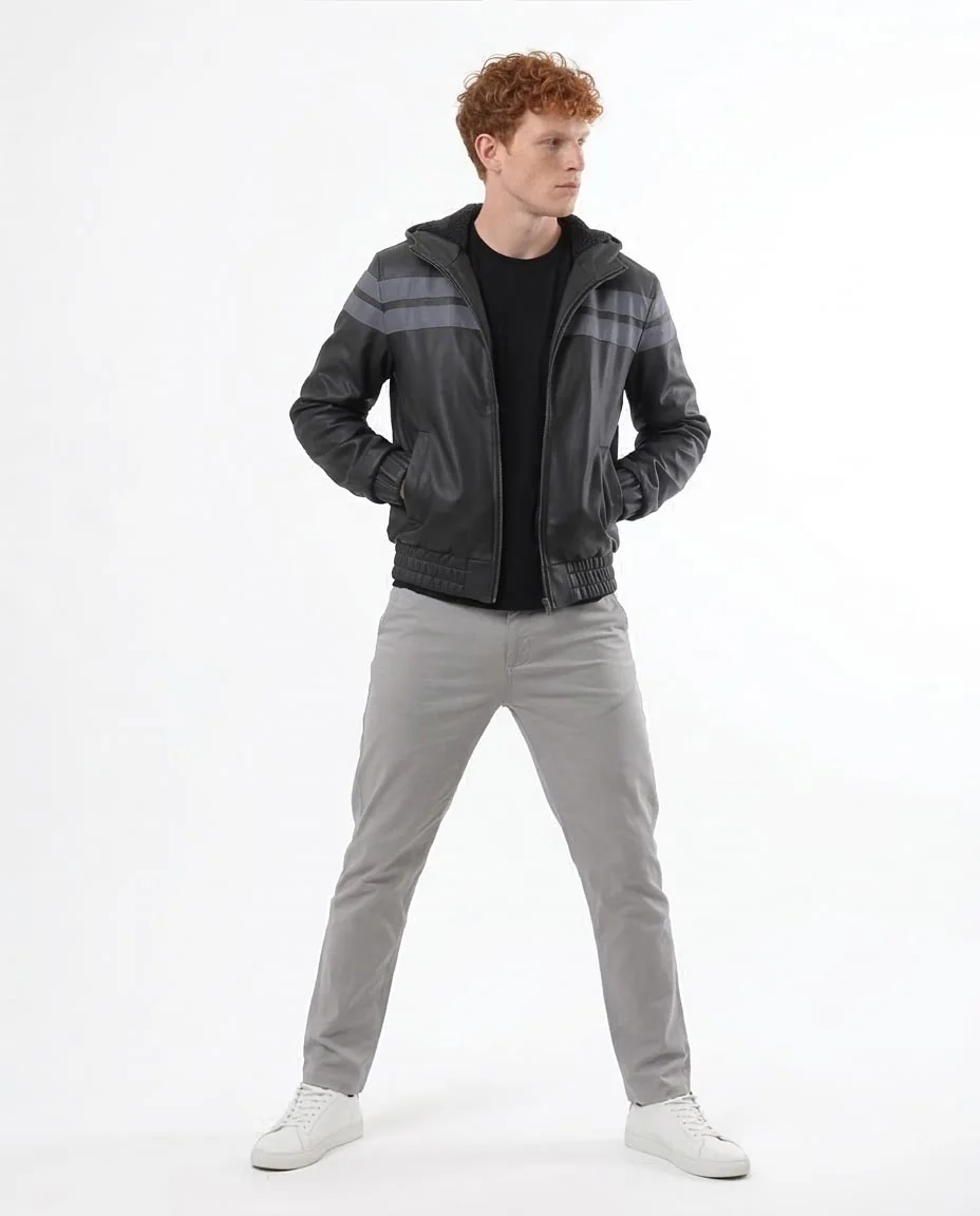 Ravin Striped Faux-Leather Hooded Bomber Jacket - O173264 - Image 5