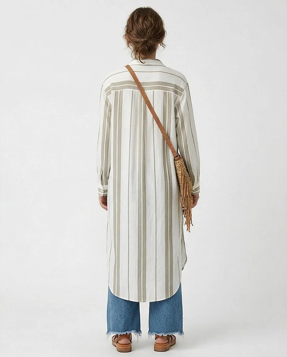 Ravin Women Striped Maxi Tunic Shirt with Deep Side Slits - R217240 - Image 2