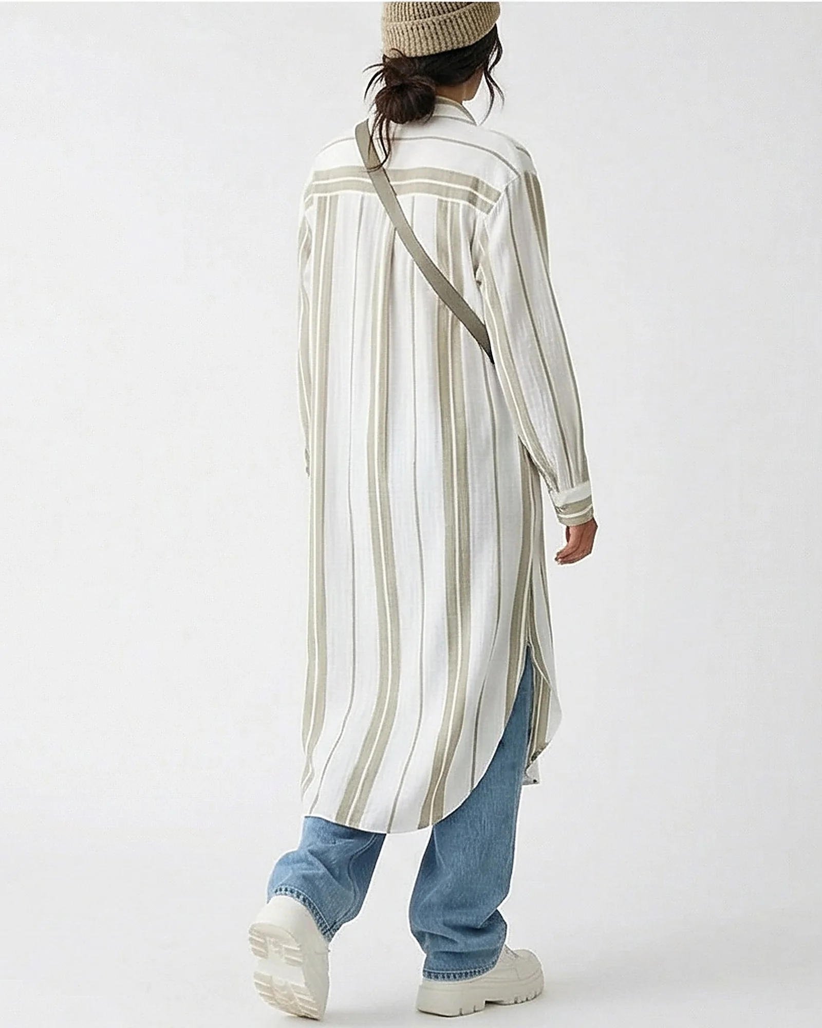 Ravin Women Striped Maxi Tunic Shirt with Deep Side Slits - R217240 - Image 5