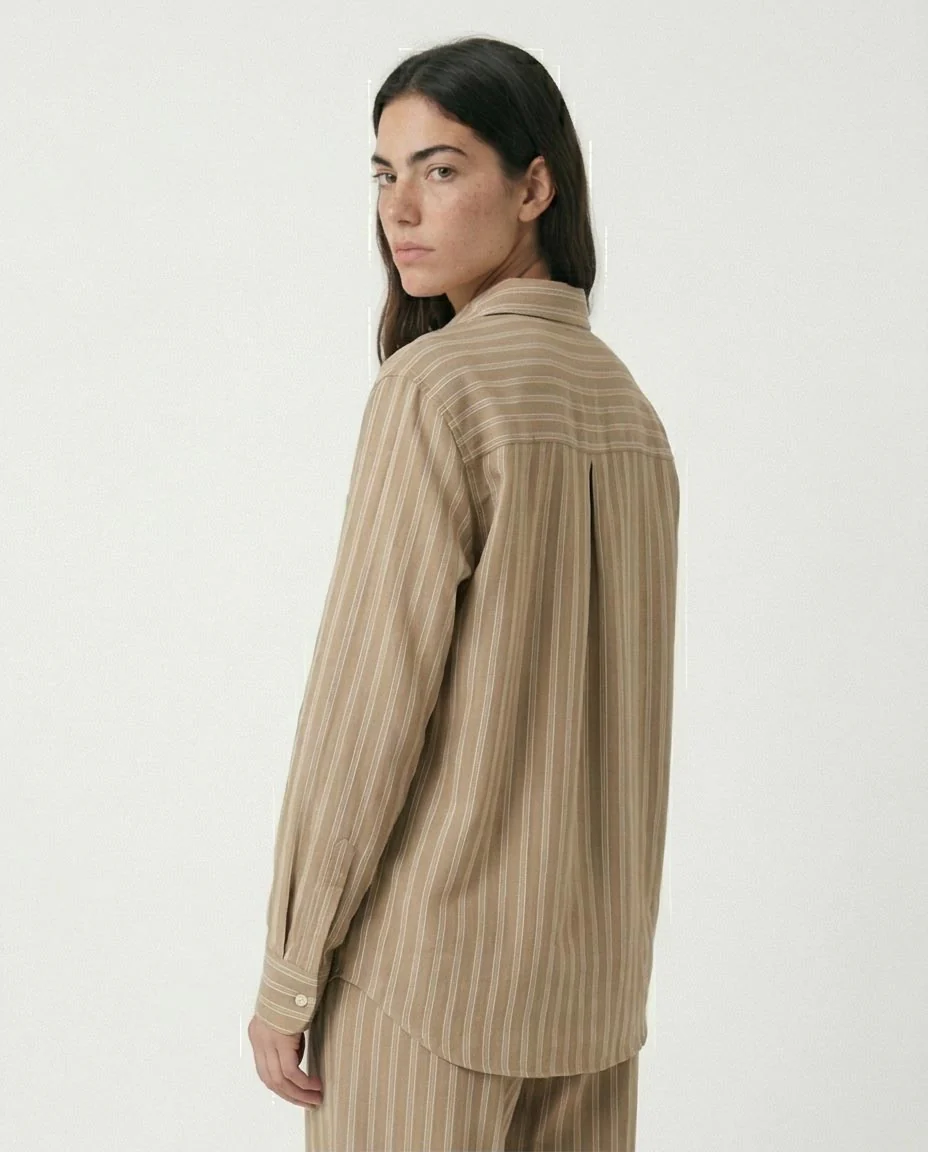 Ravin Striped Relaxed-Fit Linen-Blend Shirt – Khaki & White - R217037 - Image 2