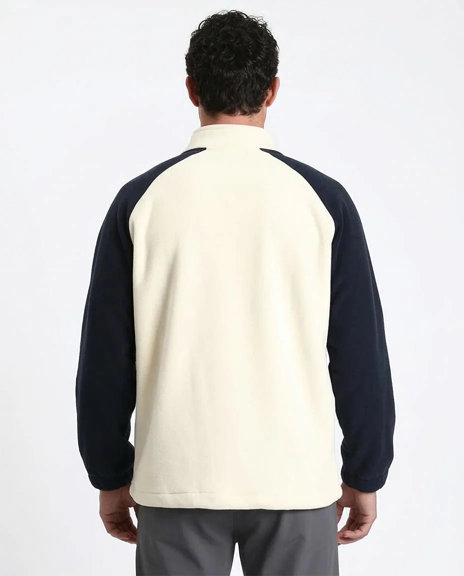 Ravin Two-Tone Raglan Sleeve Polar Fleece Zip-Up Jacket- Off-White & Navy Blue - R214032 - Image 2