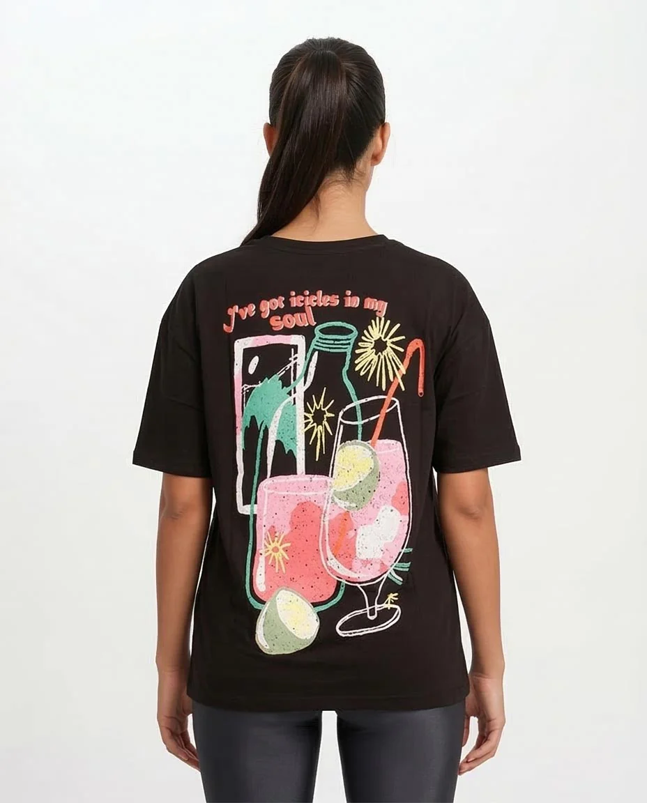 Ravin Unisex Oversized "Icicles in my Soul" Graphic T-Shirt – Black - O204298 - Image 2