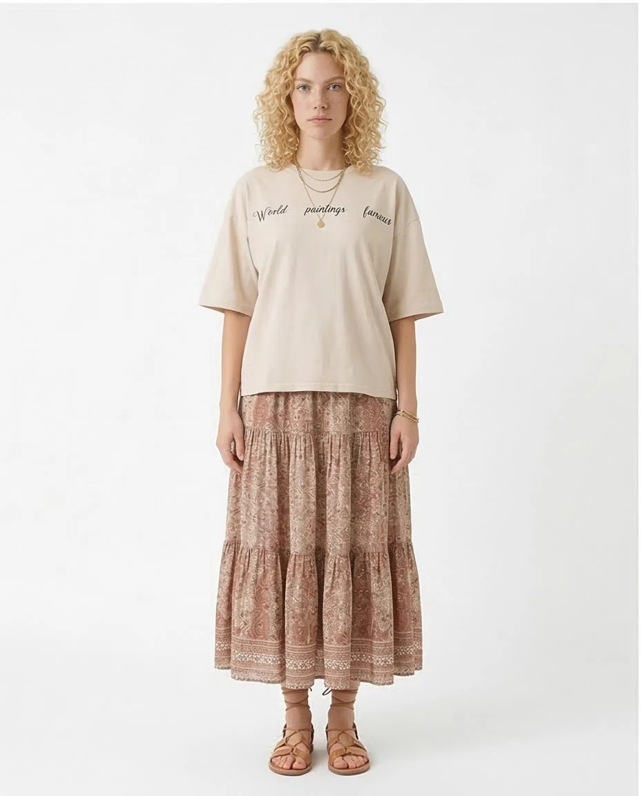 R205859 Ravin Unisex Oversized "World Famous Paintings" Cat Graphic T-Shirt – Stone Beige - Image 3