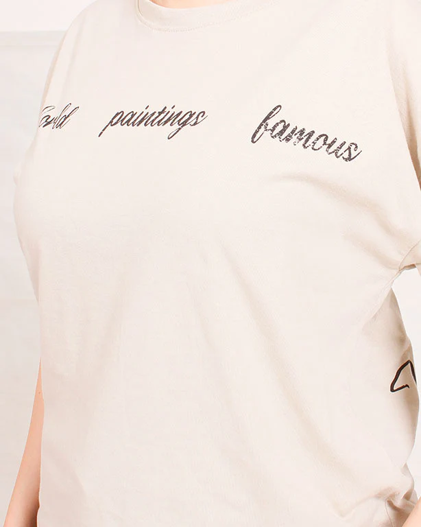 R205859 Ravin Unisex Oversized "World Famous Paintings" Cat Graphic T-Shirt – Stone Beige - Image 4