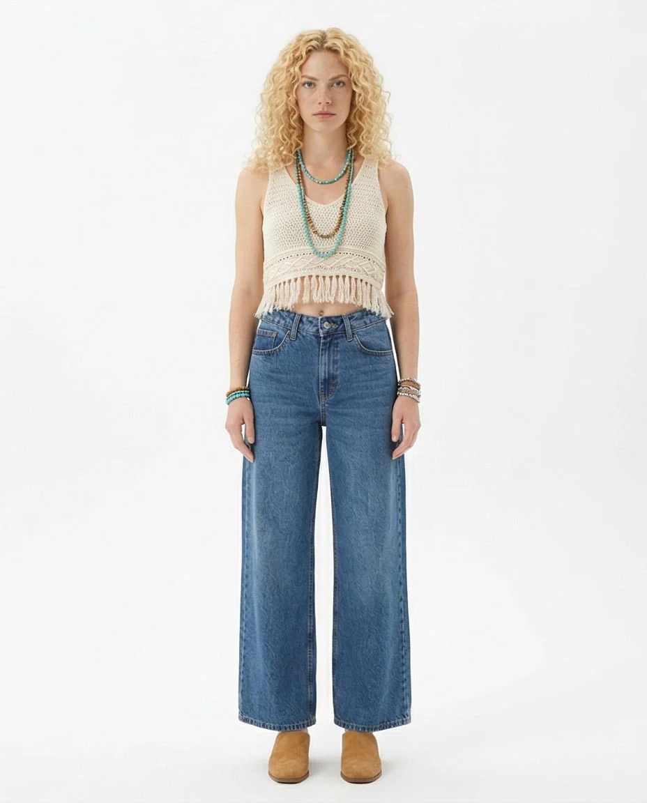 Ravin Wide-Leg High-Rise Denim Jeans – Medium Blue Stone Wash - R216414 - Image 3