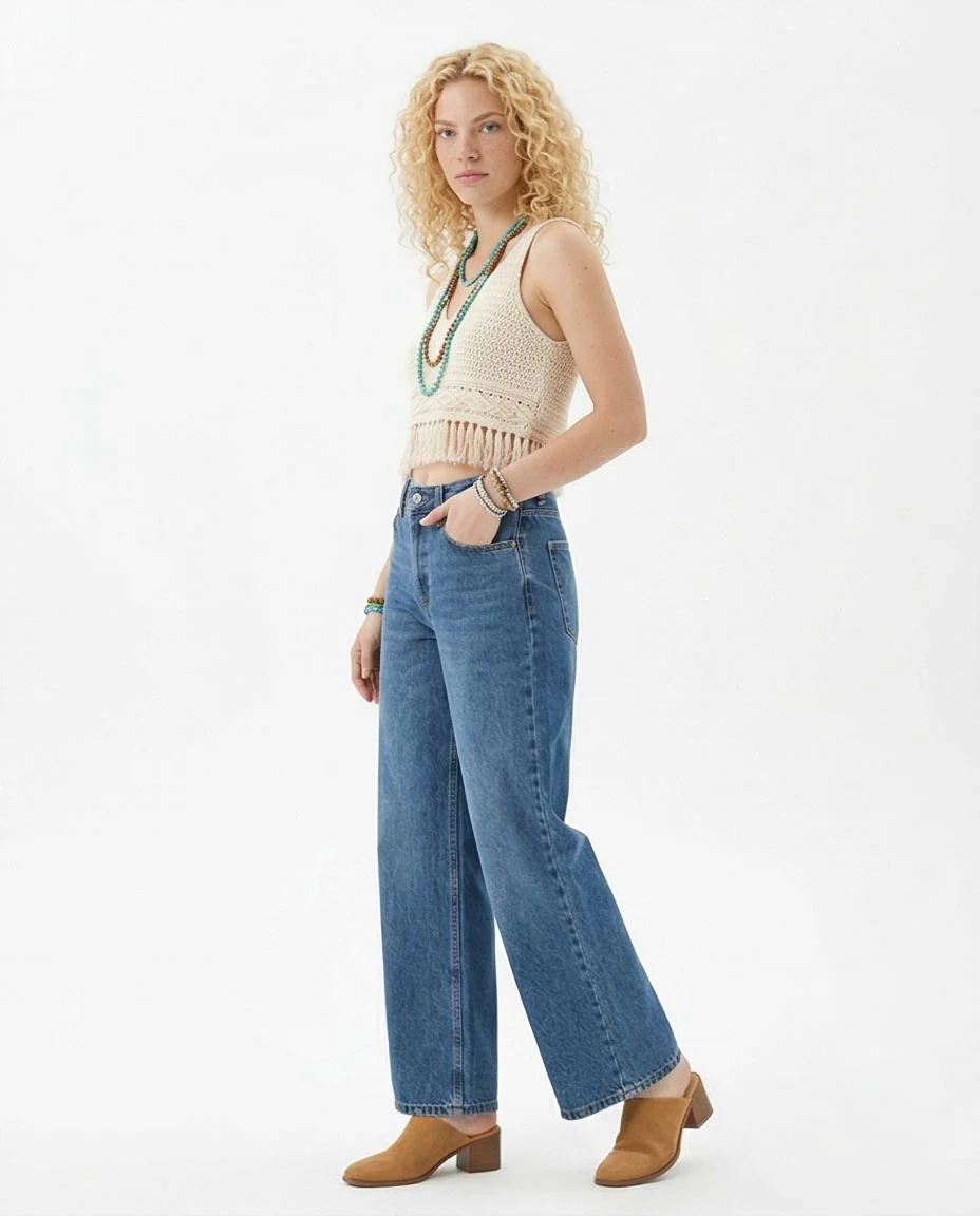 Ravin Wide-Leg High-Rise Denim Jeans – Medium Blue Stone Wash - R216414 - Image 4