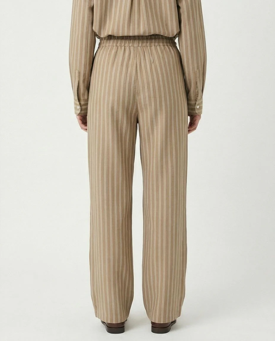 Ravin Striped Wide-Leg Linen-Blend Trousers – Khaki & White - R217034 - Image 2