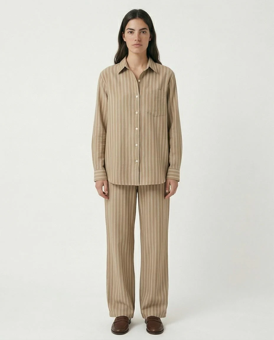 Ravin Striped Wide-Leg Linen-Blend Trousers – Khaki & White - R217034 - Image 3
